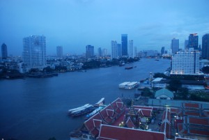 View of the Chao Phraya River from the Asiatique Ferris wheel.