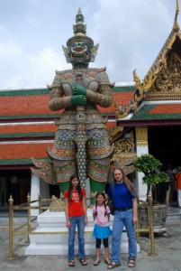 Wat Prakaew is protected by statues of giants known as "Yuk." I had to get this picture because somewhere in my parents home in Tampa there's a picture of my brother and I when I was nine and Anek was about 6 (close to Jeliya's current age), standing beneath a yuk at this same location.